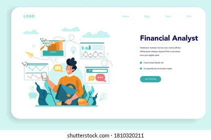 Analista financiero o consultor banner web o página de aterrizaje. Operaciones financieras de creación de caracteres empresariales. Ilustración vectorial plana aislada