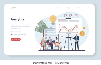 Financial analyst or consultant web banner or landing page. Business character making financial operation. Isolated flat vector illustration