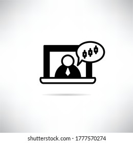 analista financiero con icono gráfico en laptop