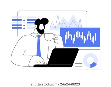 Financial analyst isolated cartoon vector illustrations. Confident man analyzing financial data on stock market, falling and rising prices, business people, money investment vector cartoon.