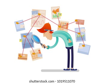 Financial analyst with magnifying glass