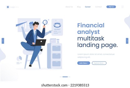 Financial analyst with multitasking concept illustration on landing page