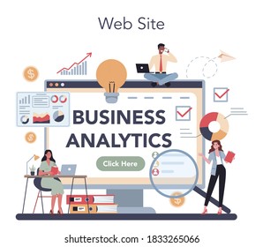 Financial analyst online service or platform. Business character making financial operation. Calculator, investment, research and contract. Website. Isolated flat vector illustration