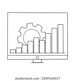 Financial analytic chart graphs and cog wheel on computer monitor dashboard isolated on transparent background. vector illustration