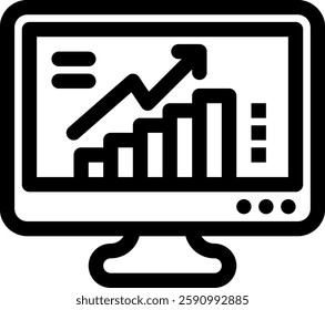 Financial analytic chart graphs on computer monitor flat vector icon for apps and websites