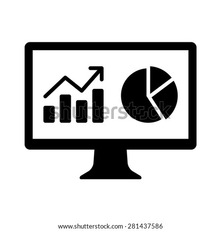 Financial analytic chart graphs on computer monitor flat vector icon for apps and websites