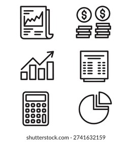 financial analytics and accounting line icon set