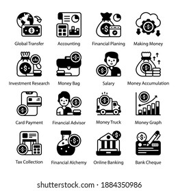 
Financial Analytics and Banking Solid Icons 