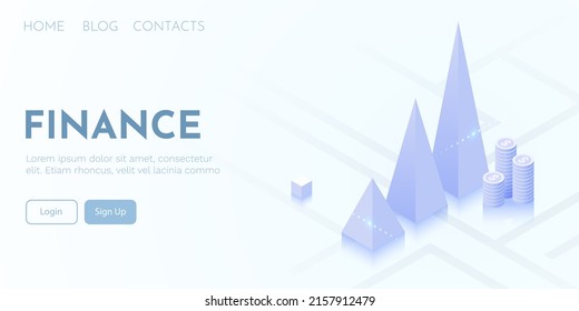 Financial analytics concept. Candlestick chart trading. Business application template. Landing page template.