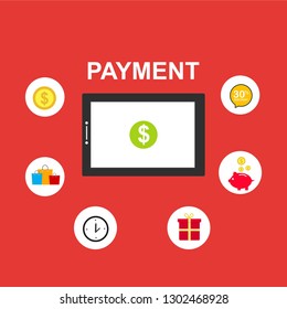 Financial analytics, digital financial services. Computer with a web interface of the payment system, money transfers and financial transactions. Vector illustration
