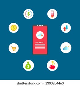 Financial analytics, digital financial services. Computer with a web interface of the payment system, money transfers and financial transactions. Vector illustration
