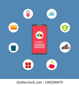 Financial analytics, digital financial services. Computer with a web interface of the payment system, money transfers and financial transactions. Vector illustration