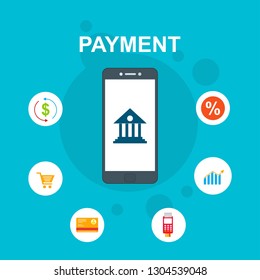 Financial analytics, digital financial services. smartphone with a web interface of the payment system, money transfers and financial transactions. Vector illustration