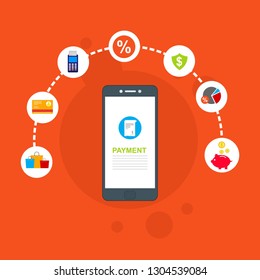 Financial analytics, digital financial services. smartphone with a web interface of the payment system, money transfers and financial transactions. Vector illustration