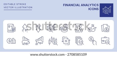 Financial Analytics Flow Icons. Editable Stroke. Set of thin line icons symbol collection.