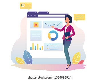 Financial analytics. Girl with Interactive Display