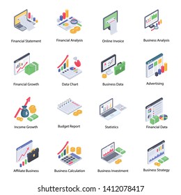 Financial Analytics Isometric Vector Icons 
