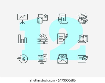 Financial analytics line icon set. Presentation, calculator, invoice. Business concept. Can be used for topics like loan, banking, dealing