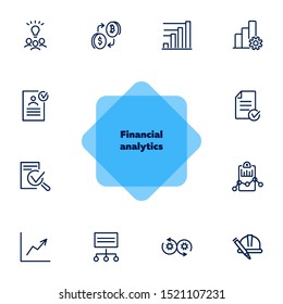 Financial analytics line icon set. Idea, bitcoin, graph, report. Business concept. Can be used for topics like finance, startup, planning