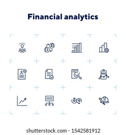 Financial analytics line icon set. Idea, bitcoin, graph, report. Business concept. Can be used for topics like finance, startup, planning