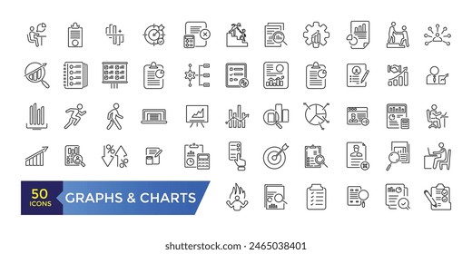 Financial Analytics Related Graph and Charts Vector Line Icons. Simple line art style icons pack. Editable UI and web stroke.