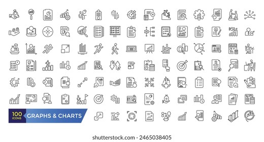 Financial Analytics Related Graph and Charts Vector Line Icons. Simple line art style icons pack. Editable UI and web stroke.