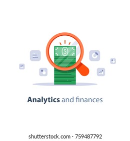 Financial Analytics Service, Business Planning, Market Research, Fund Management, Sales Improvement, Return On Investment, Revenue Increase, Accounting Inquiry, Income And Expenses, Vector Flat Icon 