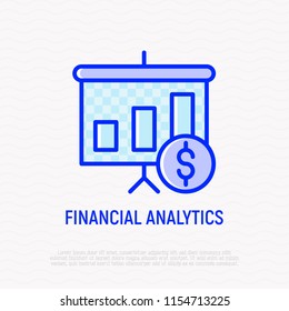 Financial analytics thin line icon: graph of profit growth. Modern vector illustration.