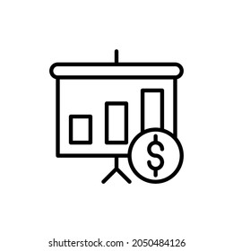 Financial analytics thin line icon, graph of growth with dollar sign. Modern vector illustration.