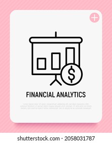Finanzanalytik dünne Linie Symbol, Wachstumskurve mit Dollarzeichen. Moderne Vektorgrafik.