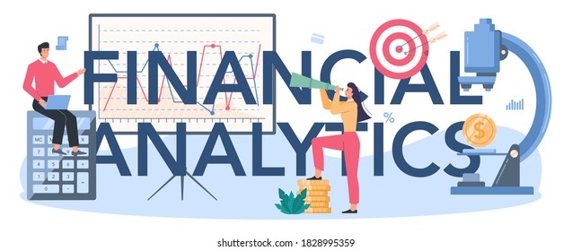 Financial analytics typographic header. Business character making financial operation. Financial study, forecasting and risk assessment. Isolated flat vector illustration