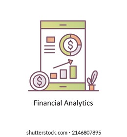Financial Analytics vector Outline Icon Design illustration. Mobile Marketing Symbol on White background EPS 10