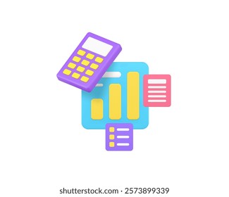 Financial analyzing expenses and earnings calculating 3d icon realistic vector illustration. Business commercial analysis wealth income finance budget counting accounting control planning