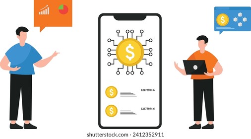 "Financial App Illustration" comunica visualmente la interfaz intuitiva y las características de una aplicación móvil diseñada para administrar finanzas, haciendo hincapié en la comodidad y accesibilidad para los usuarios.

