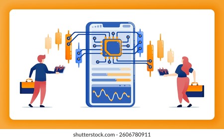 Financial apps with chips enable accurate investment decisions using AI-driven analytics, automation, and secure cloud technology. illustration can be used for banner, website, startup, apps, ui ux, a