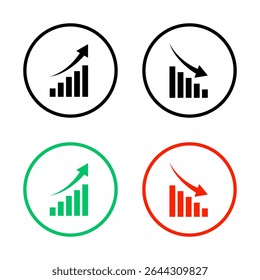 Financial arrow up and down icon on circle line. Growth and decline graph sign symbol