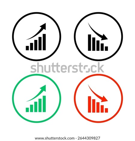 Financial arrow up and down icon on circle line. Growth and decline graph sign symbol