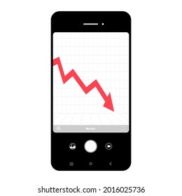 Financial Arrow going down on mobile device. Vector white background