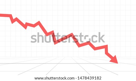 Financial Arrow going down on a white background