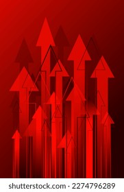 Graph der Finanzbogen. Rote Pfeile auf dem Hintergrund. Vektorgrafik