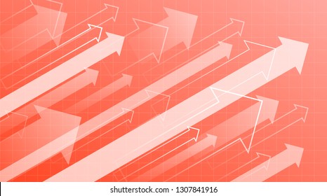Financial Arrow Graphs. Living coral background. Color of the year concept.