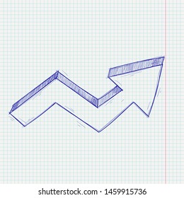 Financial UP arrow. Rising trend graph on lined paper background. Vector illustration