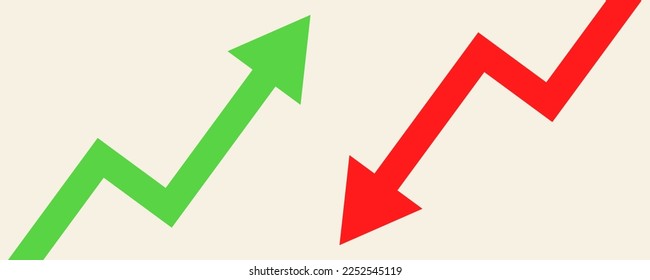 Financial arrows up and down. Green and red arrow. Increase and decrease. Vector 10 EPS.