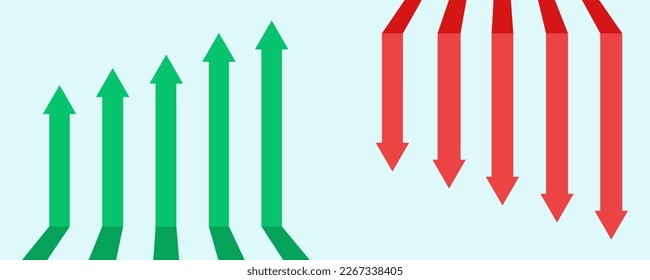 Financial arrows up and down. Green and red arrow. Increase and decrease. Vector 10 EPS.