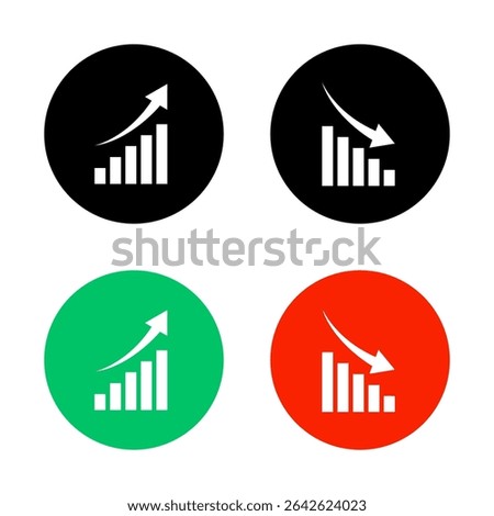 Financial arrows up and down icon on circle. Growth and decline graph sign symbol