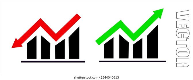 Financial arrows up and down  movement , Vector graph with green and red arrows. Chart with increase , decrease .Vector 10 EPS.