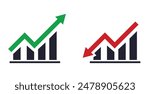 Financial arrows up and down. Vector graph with green and red arrows. Chart with increase, decrease. Vector 10 EPS.