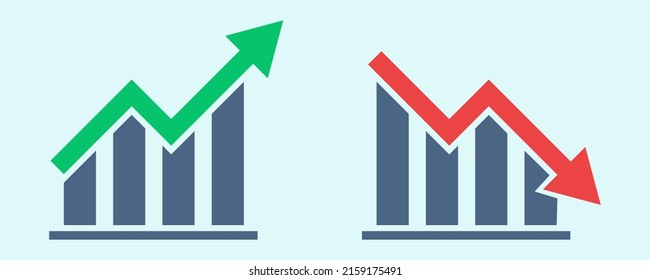 Financial arrows up and down. Vector graph with green and red arrows. Chart with increase, decrease. Vector 10 EPS. svg