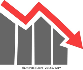 Financial arrows down. Vector graph with red arrows. Chart with decrease. Replaceable vector design.