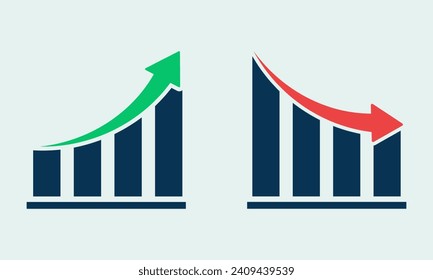 Financial arrows up and down. Vector graph with green and red arrows. Chart with increase, decrease.